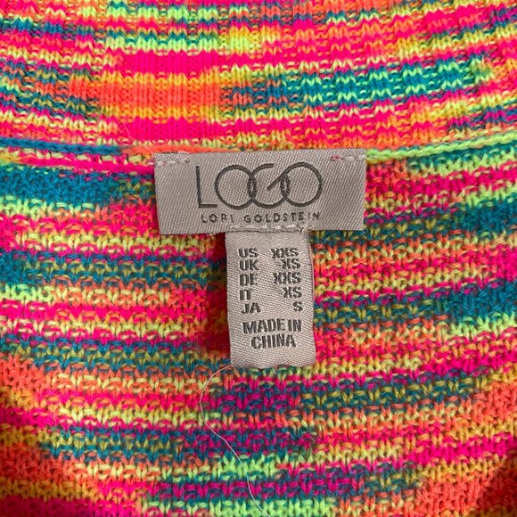 LOGO by Lori Goldstein Women XXS Bright Neon Space Dye Button Front Cardigan - Picture 4 of 8